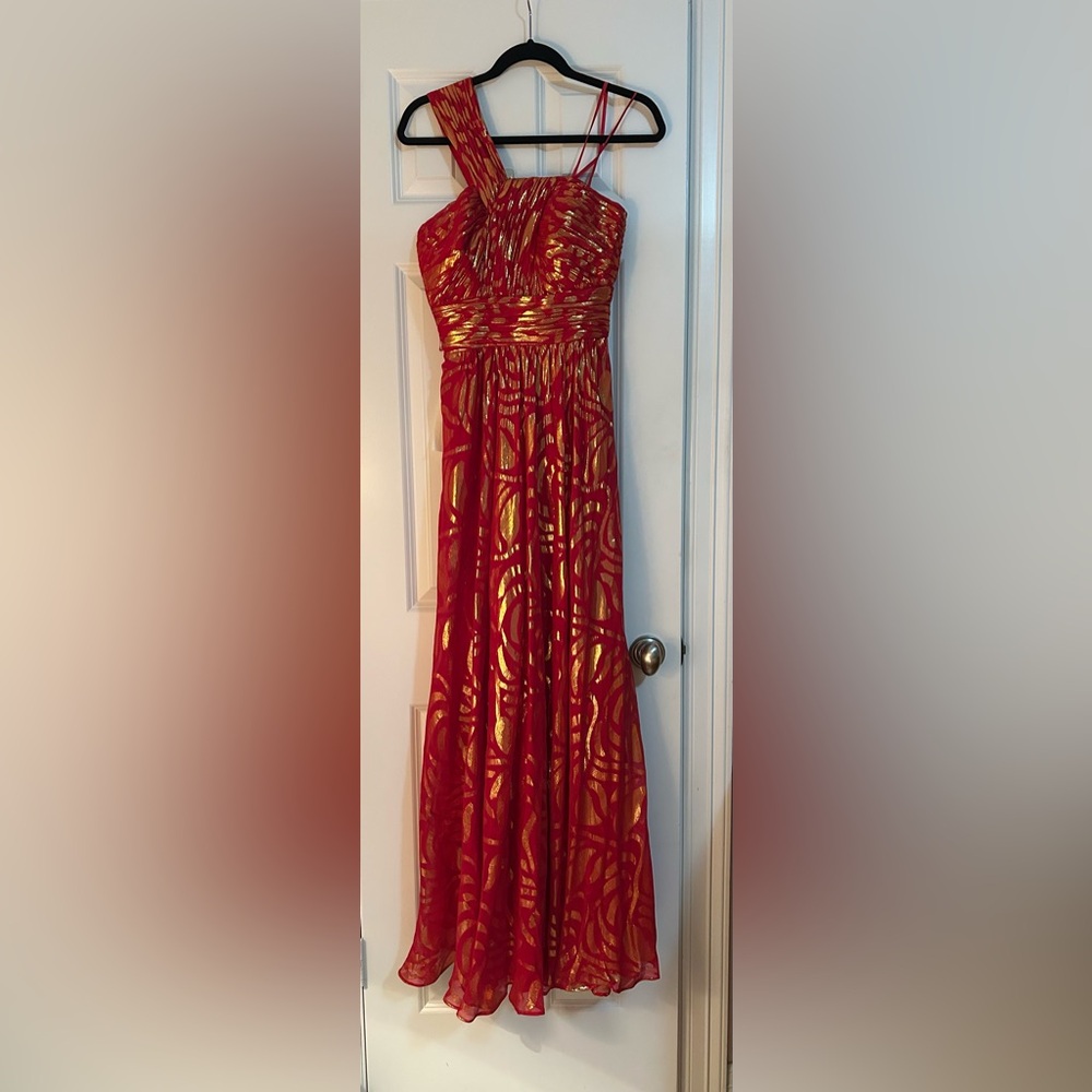 Aidan Mattox Red and Gold Dress